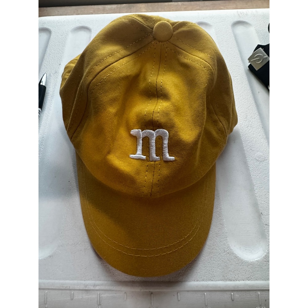 M&M's Yellow Character Baseball Cap Mustard Yellow Embroidered Logo Hat Adj